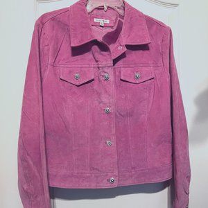 Yvonne Marie-Vintage Pink Barbie-Suede Leather Jacket-Size 14-Diamonds-Lined
